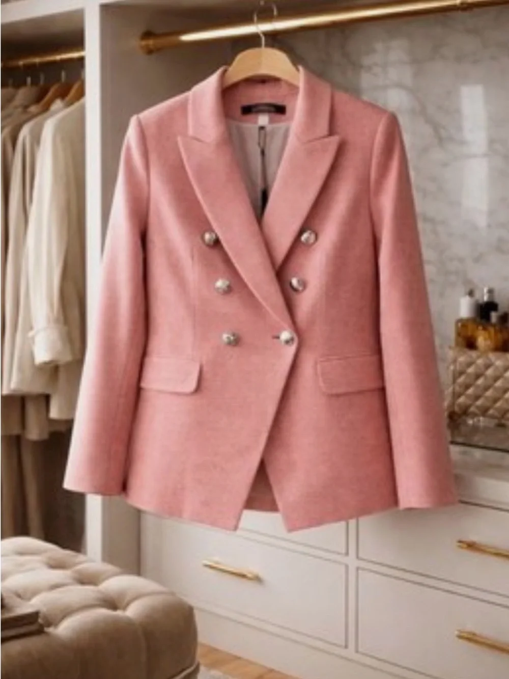 White House Black Market Pink Double-Breasted Blazer - Picture 1 of 5